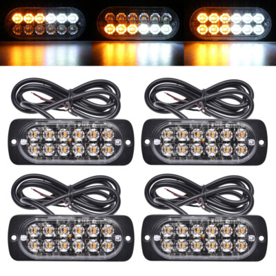 4X Amber/White LED Tow Truck Grill Emergency Strobe Lights Bar Caution 12V-24V