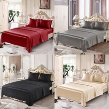 3/4 Pcs Satin Silk Sheet Set Deep Pocket Fitted Bed Sheet Flat Sheet Pillowcase
