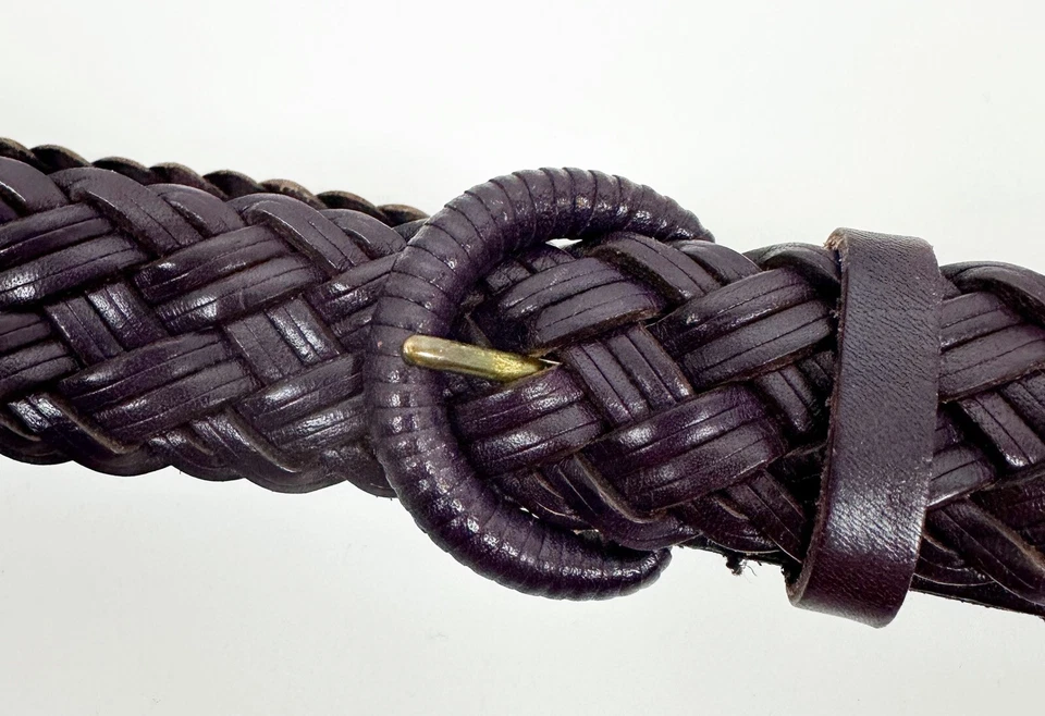 Vintage 90s TALBOTS Braided Leather Belt WOMENS M Dark Eggplant Purple Woven Mom - Image 3 of 4