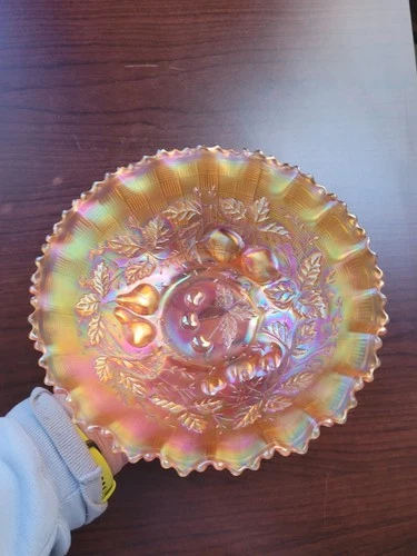 Super Pretty Marigold Northwood Carnival Glass Three Fruits PCE Bowl