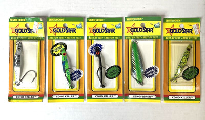 5 Silver Horde GOLD STAR Coho Killer Vintage Lures FREE SHIP New Sealed