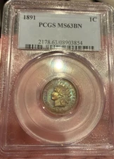 1891 1C Indian Head PCGS MS63 Beautiful Toning