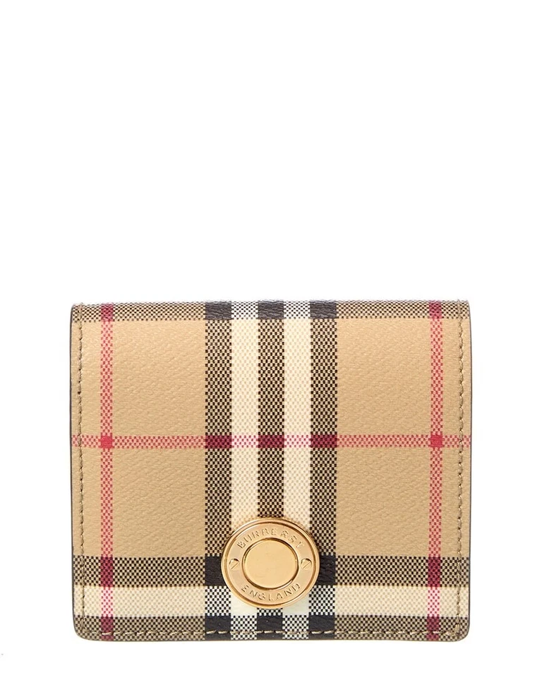 Estuche para tarjetas Burberry Check pequeño de lona electrónica y cuero beige para mujer