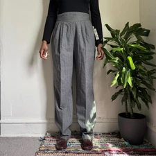 Vintage 90s high waist striped wool trousers Victorian academia Minimalist 15
