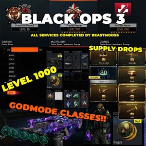Pas cher Godmode Black Ops 3/BO3 Niveau 1000 Multijoueur + Zombies PS4/PS5
