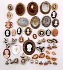 Vintage & Modern Cameo Costume Jewelry Lot of 20 Brooches & 14 Earring Pairs