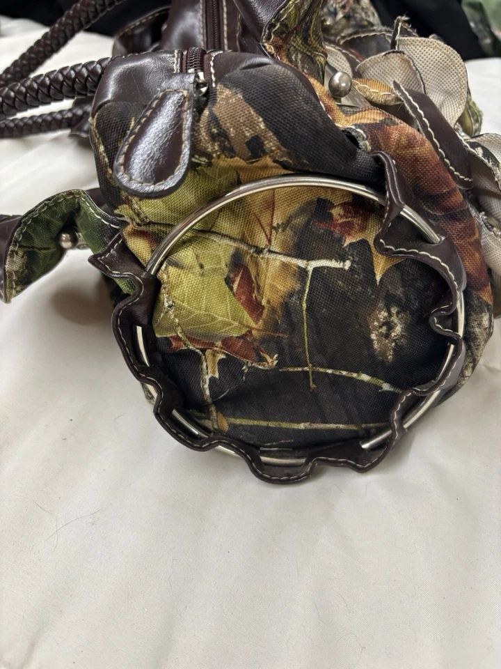 Bolso de mano/cartera mediano vintage de roble musgo marrón camuflaje con dos asas Foto 3 de 4