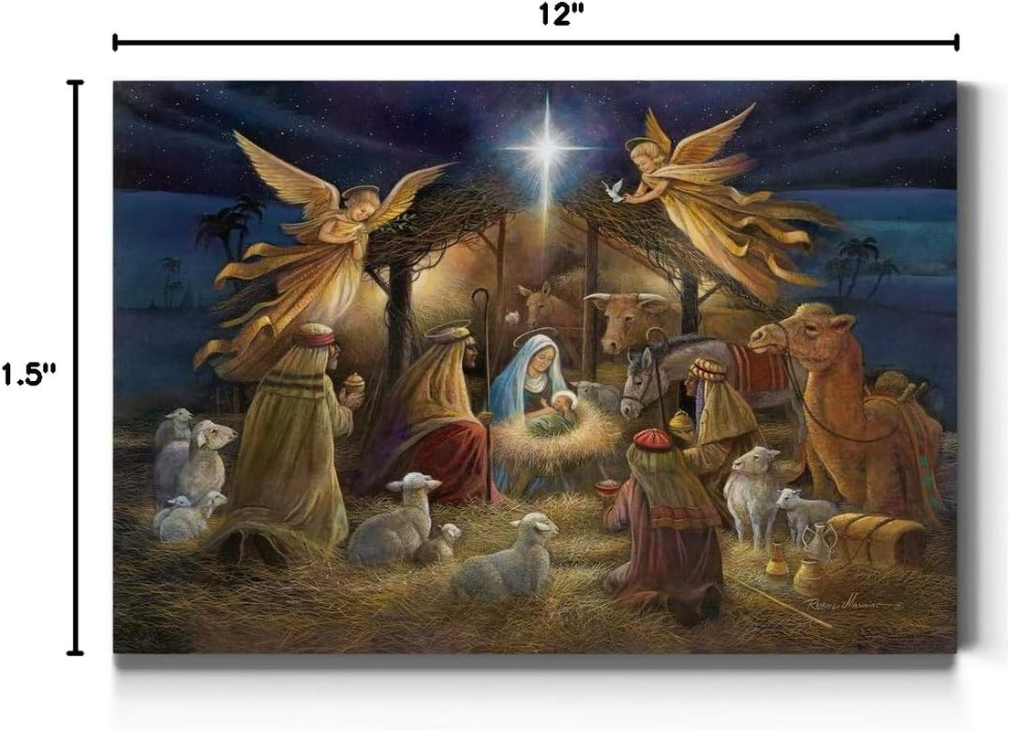 Nativity Scene Wall Art Canvas Christ in Manger Mary Joseph Christmas Decor 8x12