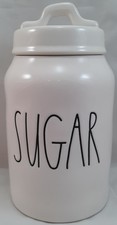 Rae Dunn Sugar White Ceramic Black Lettering Canister With Lid Magenta