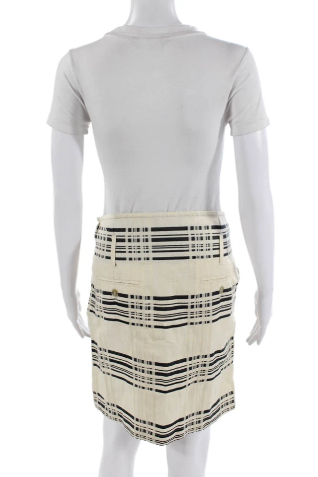 Saia reta Max Mara feminina xadrez estampa envolvida abotoada bege tamanho 4 - Imagem 3 de 4