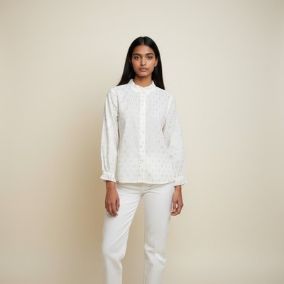 New Cool Club Shirt Girls M Medium White Geometric Button Up Long Sleeve Casual