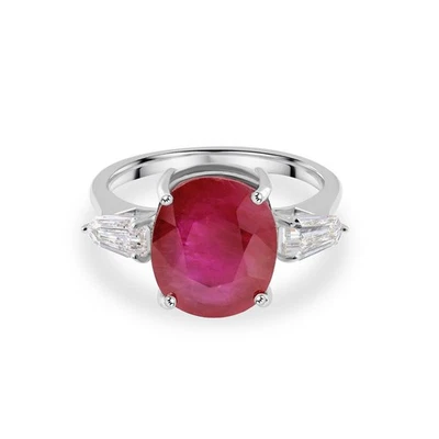 5.78 TCW Natürliche Rubin Oval Edelstein Si / H Diamant Ring Gift 18k Weiß - Bild 1 von 4