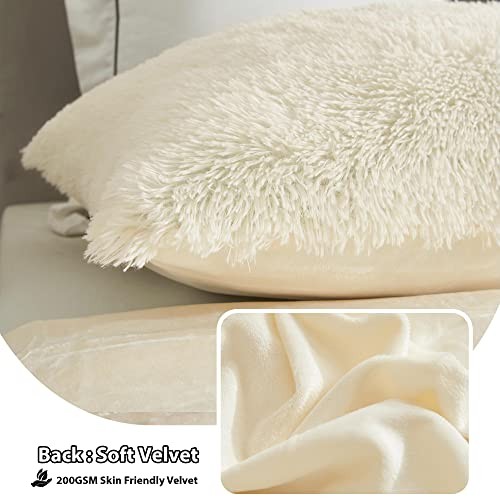 Off White Body Pillow Cover,Luxury Shaggy 54" x 20" (Pack of 1) Light Beige - Foto 4 di 6