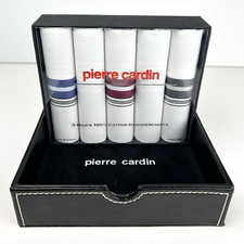 Pierre Cardin 5 Men's Handkerchiefs 100 Cotton Striped Leather Box Brand New