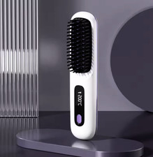 Hair Straightener Brush with LCD Display Cordless USB Charging Straightener Port