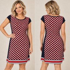 Michael Kors Women’s Navy Red White Geometric Cap Sleeve Dress Size L Large