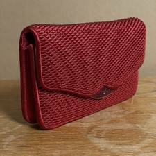 Judith Leiber Clutch Wallet Swarovski Crystal Red Satin Evening Bag Silk Purse