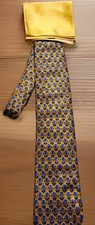 Ameri Men's Italy Made Colorful Abstract AOP Silk Neck Tie and Handkerchief