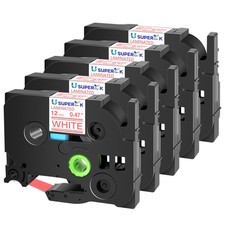 5PC TZe-232 TZ-232 Red on White Tape Label Compatible with Brother PT-H100 12mm