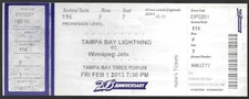 February 1 2013 Tampa Bay Lightning vs Winnipeg Jets ticket stub