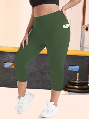 Leggings de yoga capri suaves con mantequilla para mujer con bolsillos 1X-3X negros, azul marino, verde azulado, verde - Imagen 14 de 14