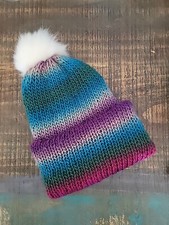 Knit Winter Striped Beanie Removable Pom Pom Hat Cap - Multicolored NWOT