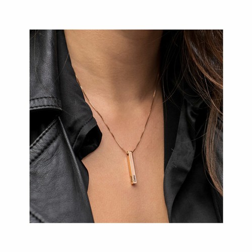 18K Rose Gold 3D Bar Necklace, 4 Sided 