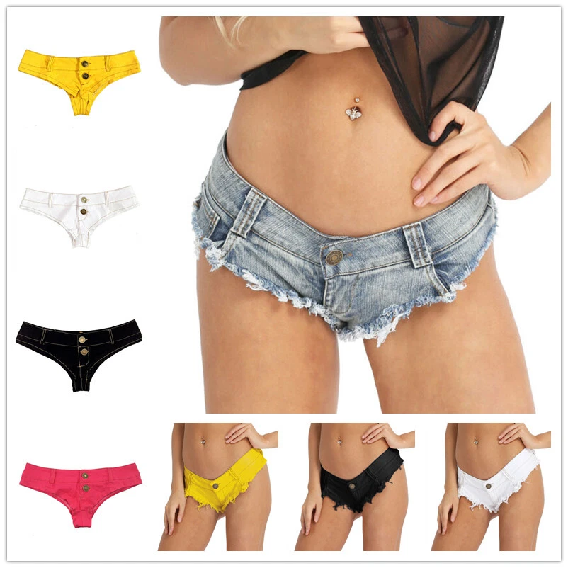 Women Low Rise Mini Booty Short Hot Pants Cheeky Denim Thong Jeans Bikini  Shorts