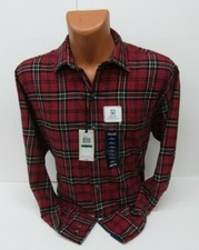 IZOD Men  s Long Sleeve Plaid Red Flannel Button Down Shirt Flip Cuff