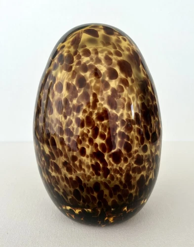 Handmade 6” Murano Style Venetian Art Glass Tortoiseshell Egg Paperweight