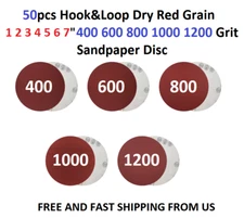 50pcs Hook&Loop Dry Red 1 2 3 4 5 6 7" 400 600 800 1000 1200 Grit Sandpaper Disc