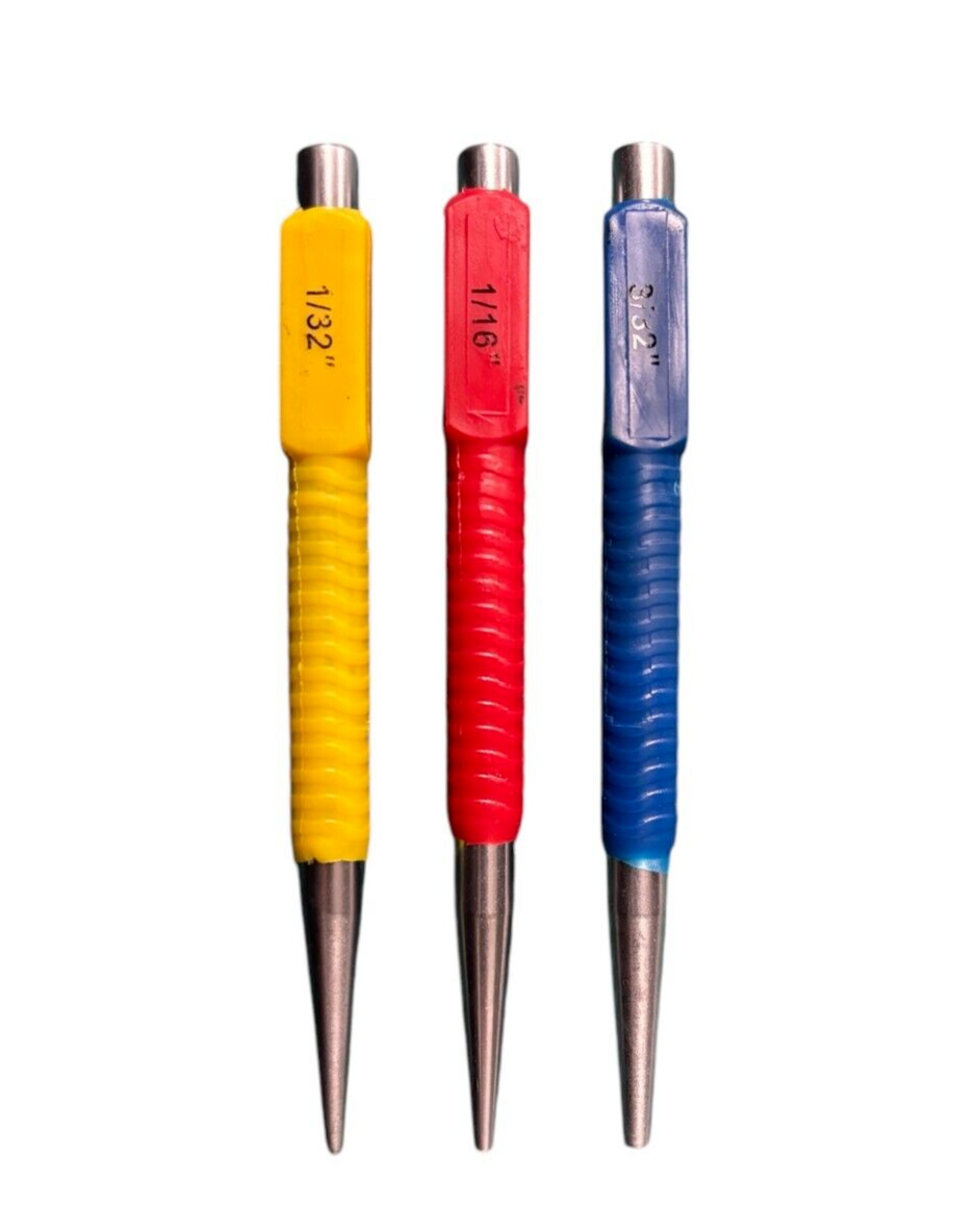 FiXte 3-Piece Nail Punch Set - 1.5mm, 2mm, 3mm Carbon Steel With Colour Coded Handles