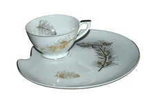 Vintage LEFTON China Tea Cup & Saucer Dessert Plate  Set of 4 Gold Hand Painted