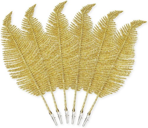 6X Christmas Tree Decoration Clip On Feather Glitter Baubles Flower Ornaments UK - Picture 14 of 16