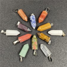 Natural Gemstones Hexagonal Pointed Reiki Chakra Pendant Faux Leather Necklace