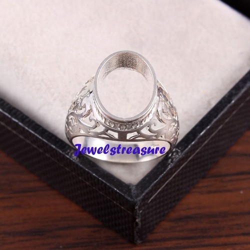 Men's Ring Stone Setting Size 10 X 14 MM Oval Shape 925 Sterling Silver Jewelry - Picture 6 of 7