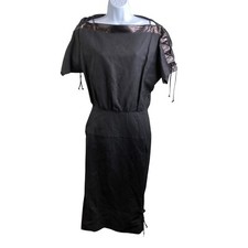 Vintage Bellissima Women's Black Sheath Dress Size 4 Snakeskin Trim Witchy Glam