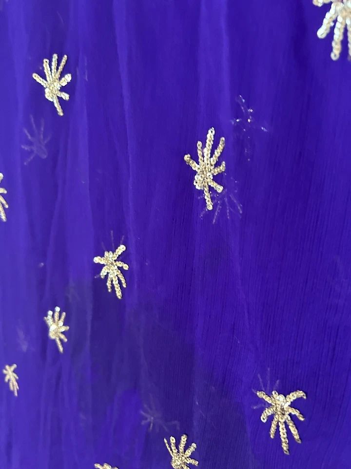 INDIO PAQUISTANÍ BUFANDA VELO DUPATTA SARI LENTEJUELAS ORO PÚRPURA Foto 2 de 4