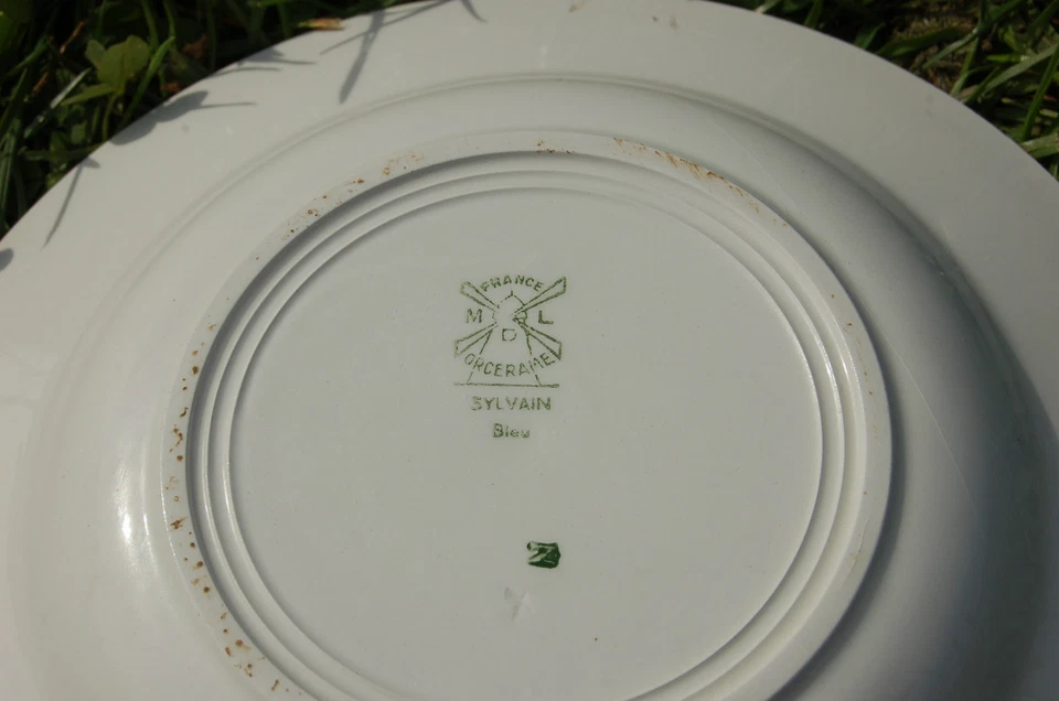 Assiette ancienne ,porcelaine M.L Sylvain bleu, moulin, //C19// - Photo 2/2