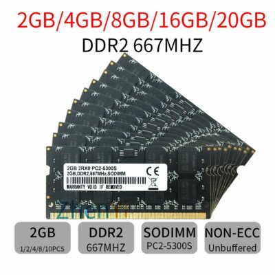 20GB 16GB 8GB 4GB 2GB DDR2 PC2-5300S 667MHz 2Rx8 Black SODIMM Laptop Memory DE