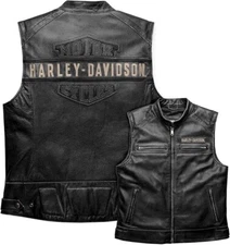 Mens Vest Biker HD Motorcycle Genuine Cowhide Leather Top Style Vest