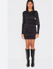 PRETTYLITTLETHING Black Double Contour Cross Over Bodycon Dress UK 8 (plt6)