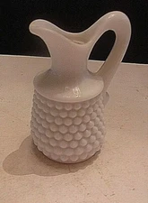 Vintage Anchor Hocking White Milk Glass Hobnail/Bars Pattern Pitcher
