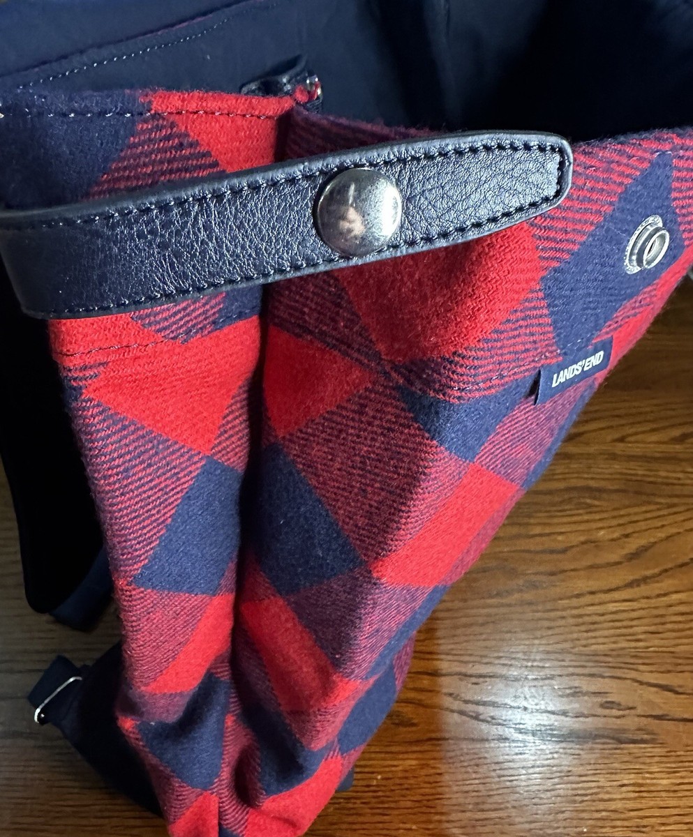 Land\'s End Wool Blend Buffalo Checked Red Bag With Backpack Straps Lands End Red Black Buffalo Check Flannel Canvas Backpack | eBay main image 3