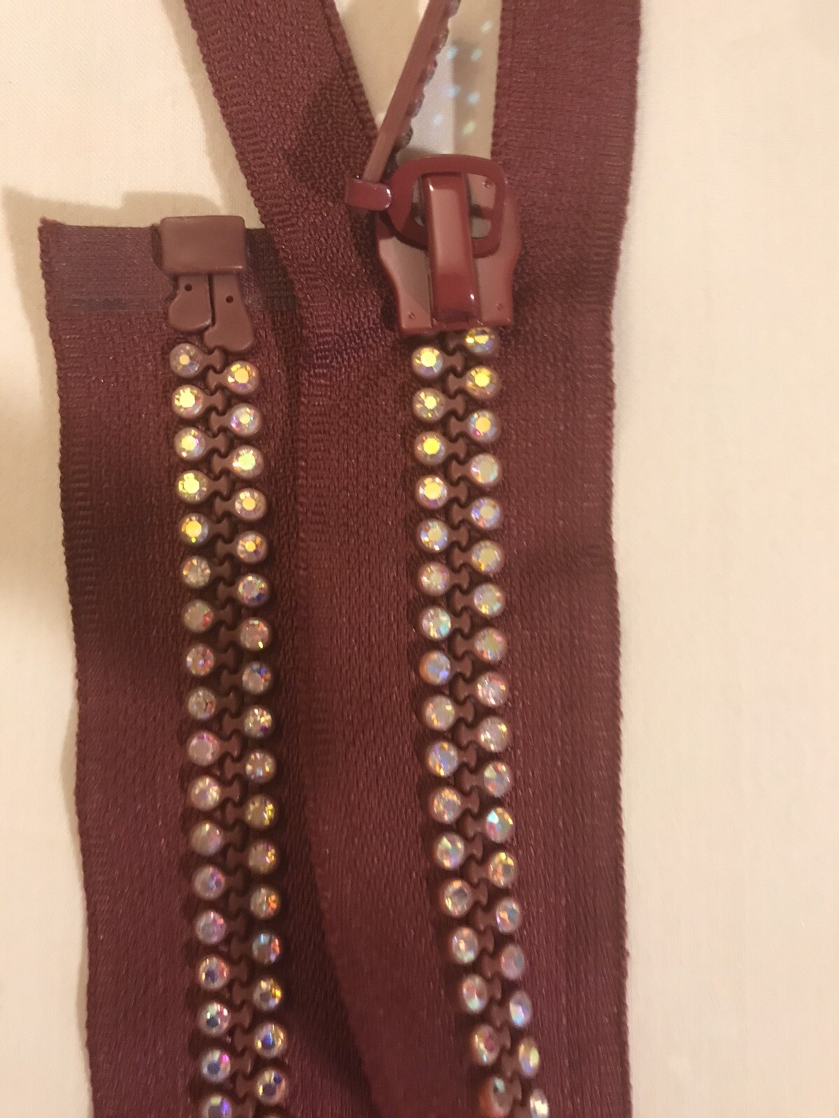 FILA Cerniera separatore giacca borsa 23" marrone ruggine 2 file cristallo strass estremità aperta