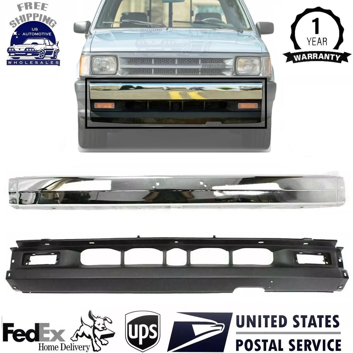 1990-1993 Mazda B2000 B2200 B2600 Front Bumper Chrome + Lower