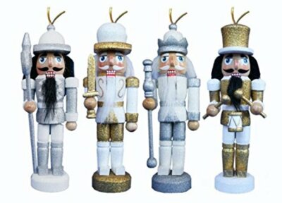 Nutcracker Ornament Set of 4 Gold and Silver 5 inch