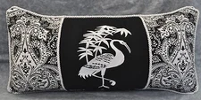 Embroidered Asian Bird Pillow made w Ralph Lauren Montecito & Black Logo Fabric