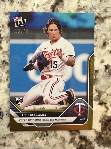 2025 TOPPS NOW MLB GOLD FOIL PARALLEL ROOKIE CARD 15/50 TWINS LUKE KEASCHALL 102