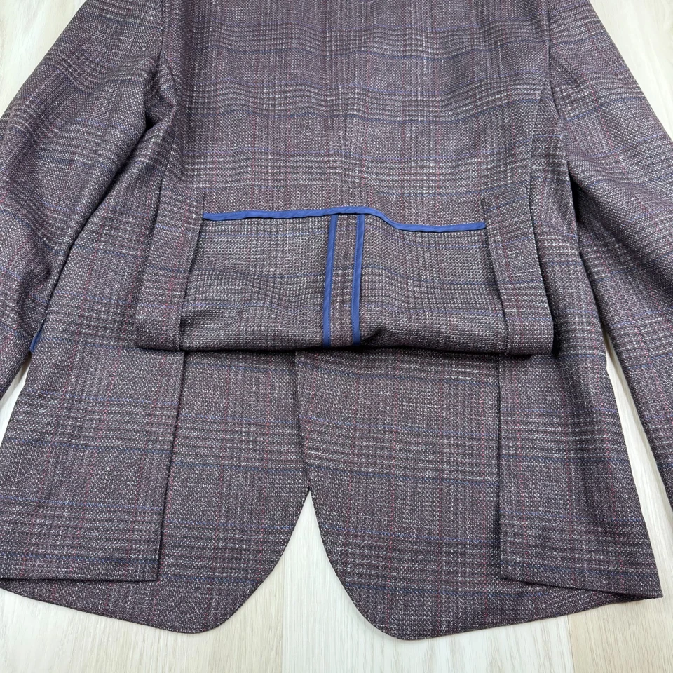 Blazer Bonobos Para Hombres Púrpura A Cuadros Sin Construir Lana Italiana Calce Ajustado Talla 40R Foto 2 de 4